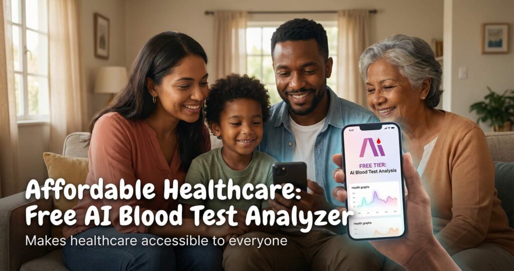 Diverse family accessing free health technology on smartphone